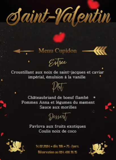 Menu Chateaubriand de boeuf flambé, pommes Anna et légumes du moment, sauce aux morilles : La Goutte d'Eau