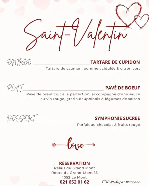 Menu Pavé de boeuf cuit à la perfection, accompagné d'une sauce au vin rouge, gratin dauphinois & légumes de saison : Relais du Grand Mont