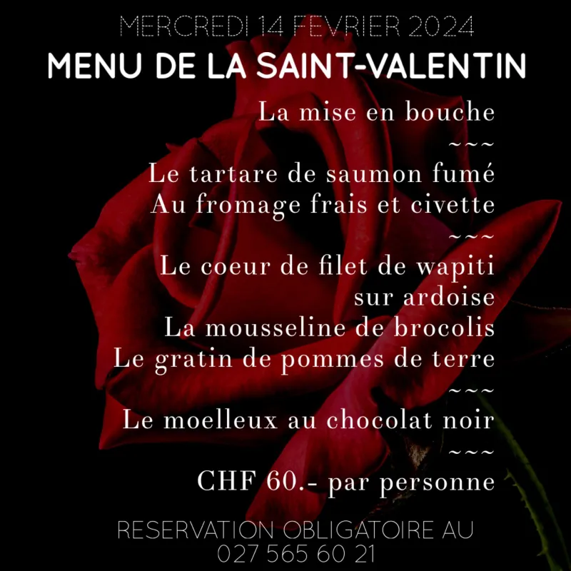 Menu Le coeur de filet de wapiti sur ardoise, la mousseline de brocolis, le gratin de pommes de terre : Auberge restaurant Les Rangs
