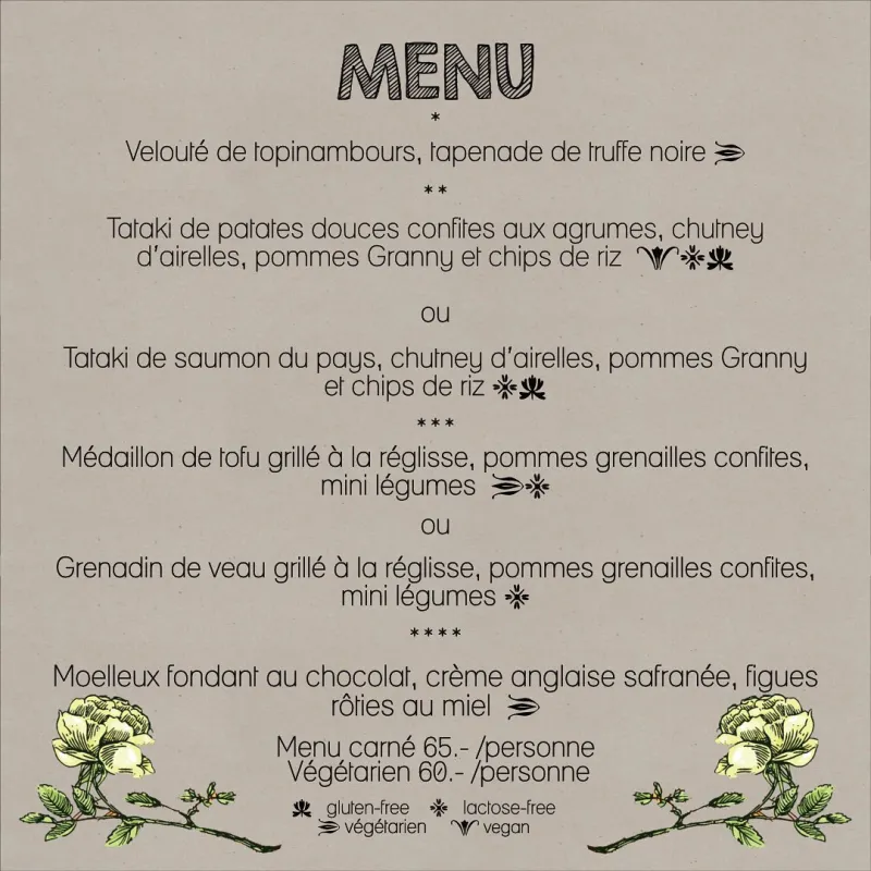 Menu Tataki de saumon du pays, chutney d'airelles, pommes Granny et chips de riz : Le Botanik