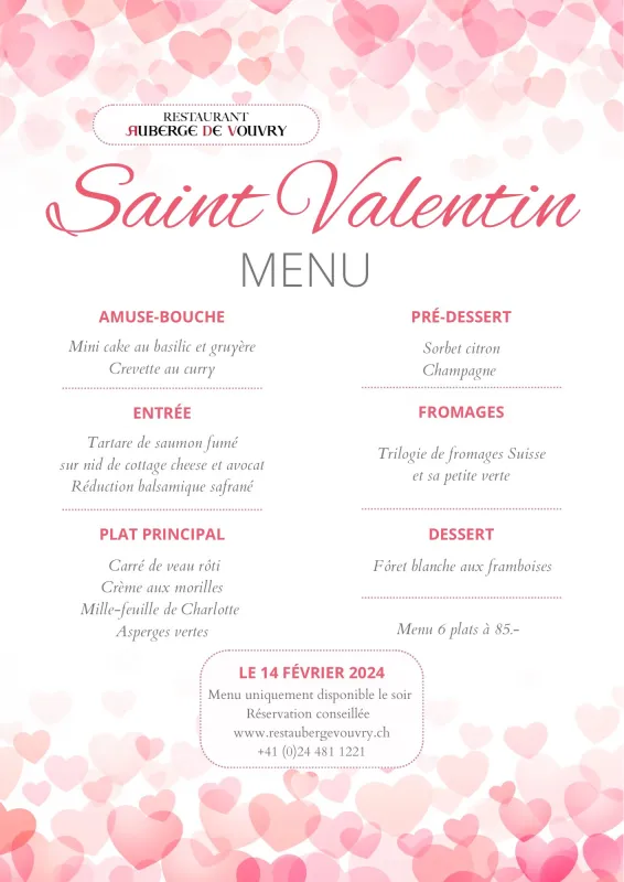 Menu Carré de veau rôti, crème aux morilles, mille-feuille de Charlotte, asperges vertes : Auberge de Vouvry