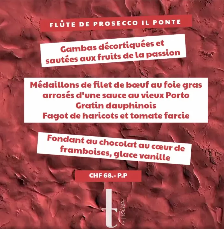 Menu Médaillons de filet de bœuf au foie gras arrosés d'une sauce au vieux Porto, gratin dauphinois, fagot de haricots et tomate farcie : Le Ticino