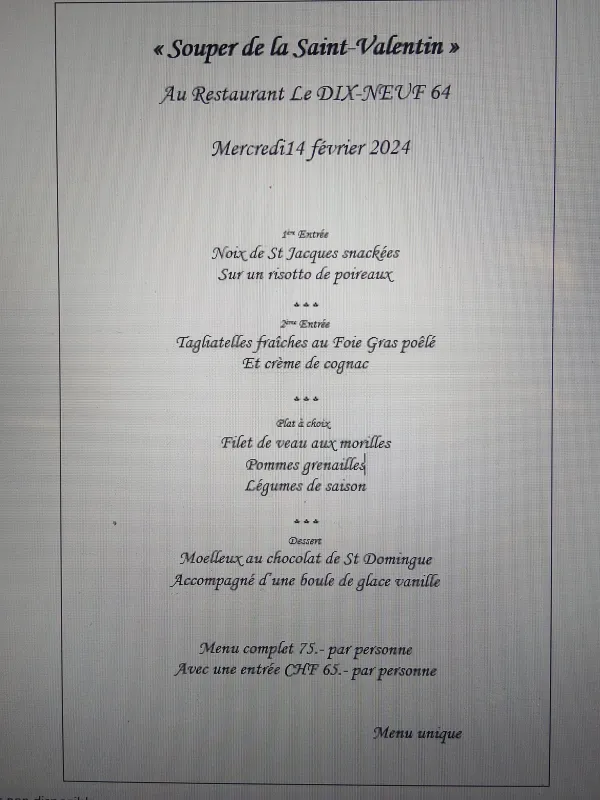 Menu Filet de veau aux morilles, Pommes grenailles, Légumes de saison : Dix-neuf 64