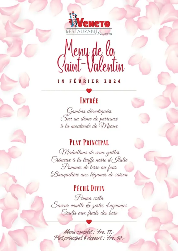 Menu Médaillons de veau grillés, crèmeux à la truffe noire d'Italie, pommes de terre au four, baugière aux légumes de saison : Le Veneto