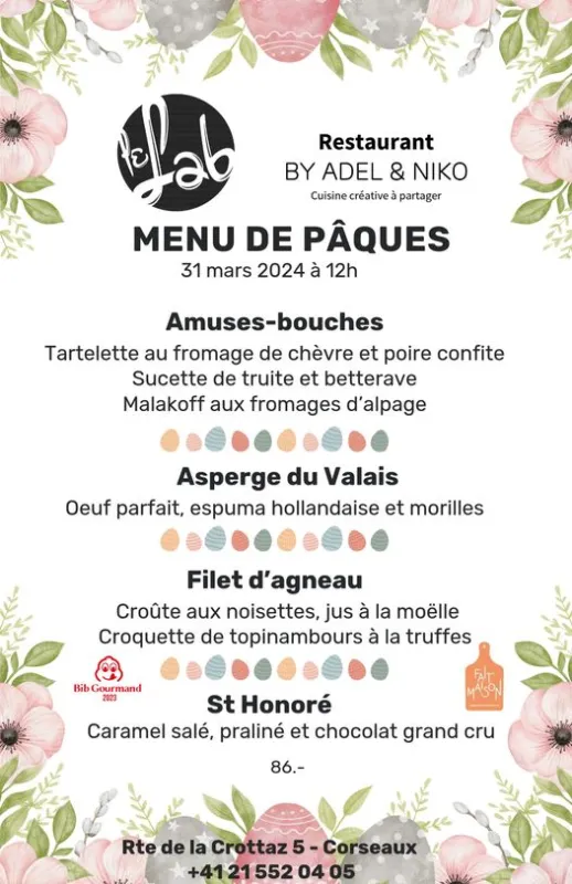 Menu Filet d'agneau, croûte aux noisettes, jus à la moelle, croquette de topinambours à la truffe : Le Lab by Adel & Niko