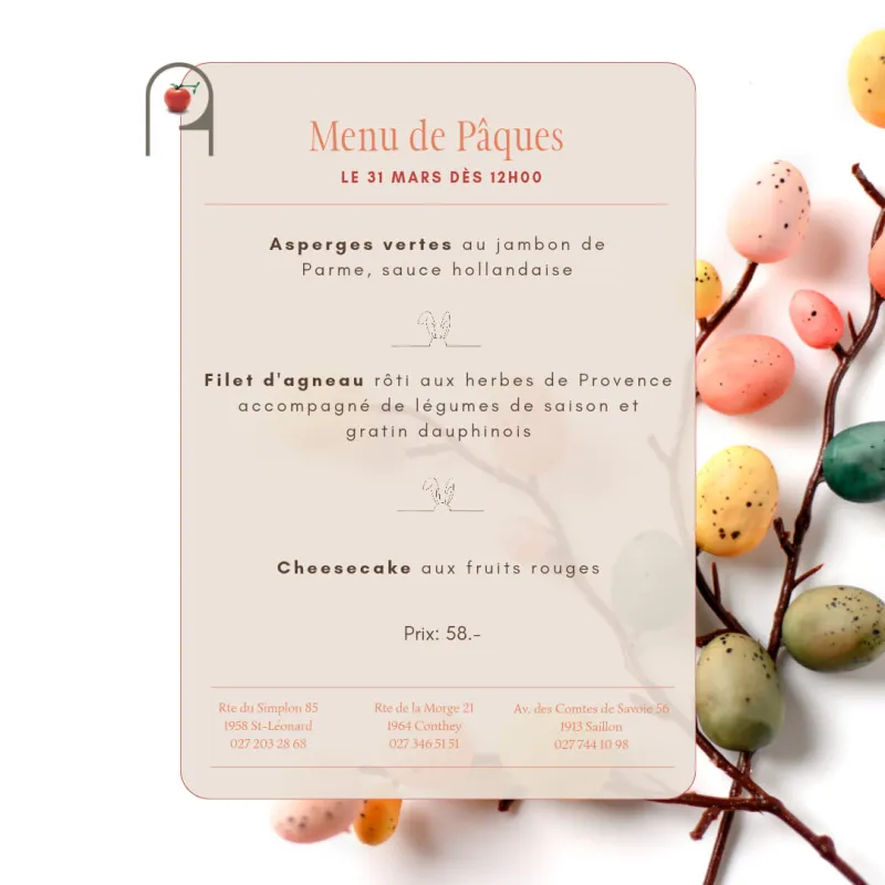 Menu Filet d'agneau rôti aux herbes de Provence, accompagné de légumes de saison et gratin dauphinois : Accademia della Pizza