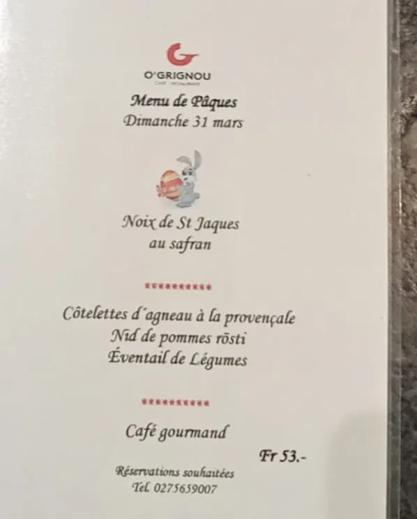 Menu Côtelettes d'agneau à la provençale, nid de pommes rôsti, éventail de légumes : O'Grignou