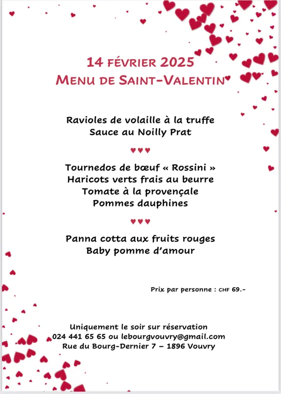 Menu Tournedos de bœuf Rossini, haricots verts frais au beurre, tomate à la provençale, pommes dauphines : Le Bourg