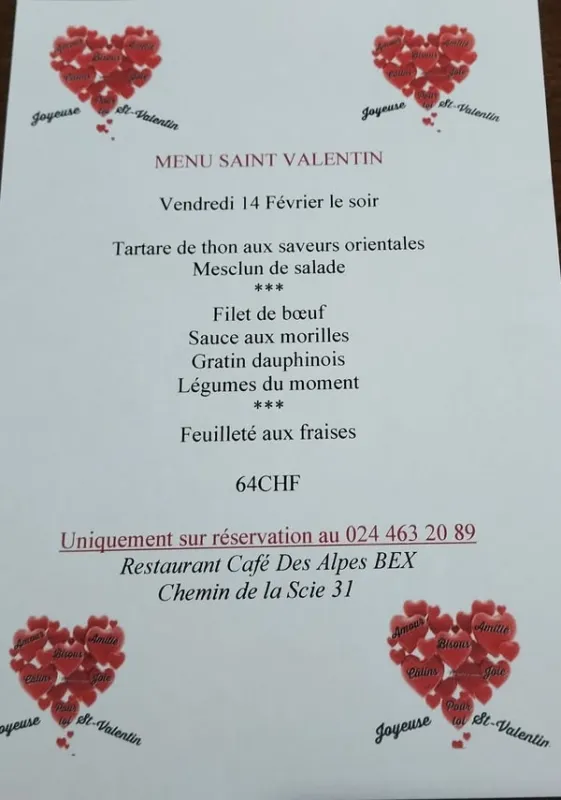 Menu Filet de bœuf, sauce aux morilles, gratin dauphinois, légumes du moment : Restaurant Café des Alpes Bex