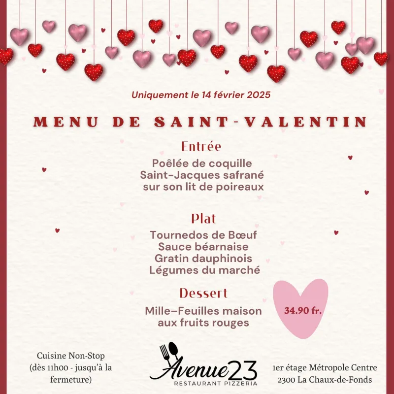 Menu Tournedos de bœuf, sauce béarnaise, gratin dauphinois, légumes du marché : Avenue23