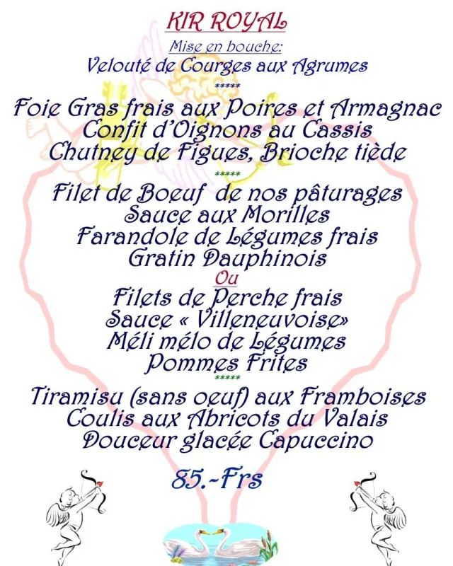 Menu Filet de bœuf de nos pâturages, sauce aux morilles, farandole de légumes frais, gratin dauphinois : Restaurant l'Oasis