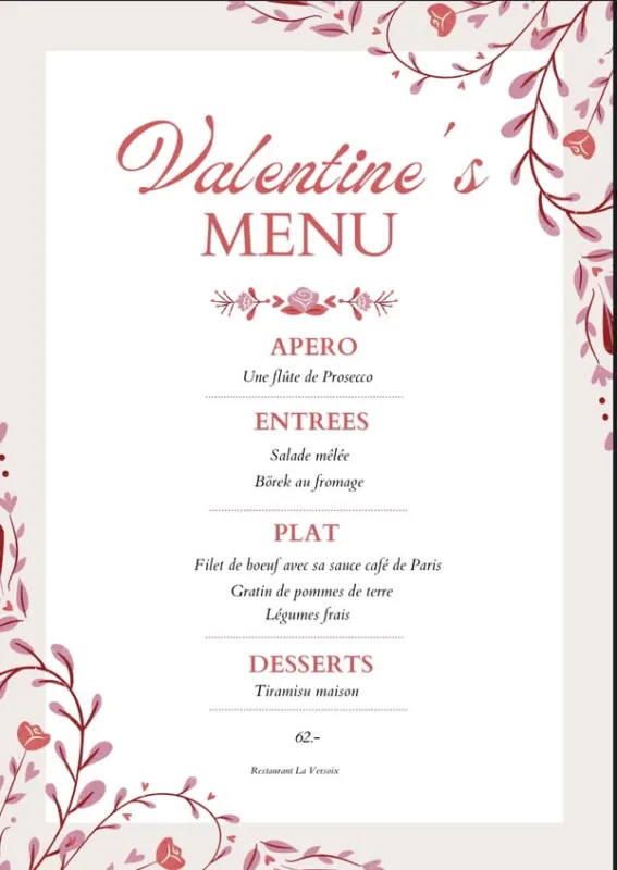 Menu Filet de bœuf avec sa sauce café de Paris, gratin de pommes de terre, légumes frais : Restaurant La Versoix