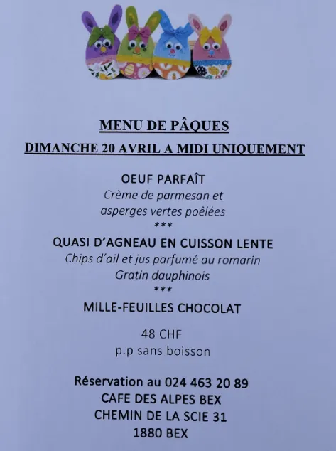Menu Quasi d’agneau en cuisson lente, chips d’ail et jus parfumé au romarin, gratin dauphinois : Restaurant Café des Alpes Bex