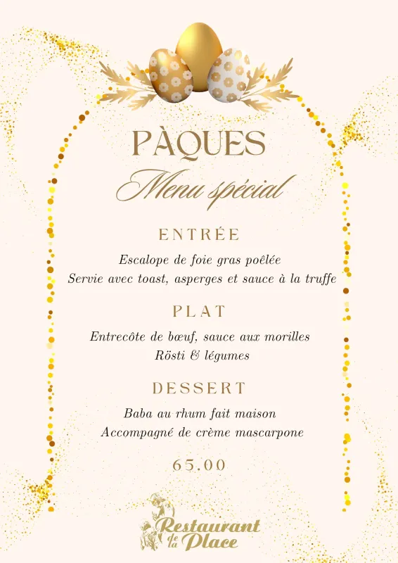 Menu Entrecôte de bœuf, sauce aux morilles, rösti et légumes : Restaurant de la Place