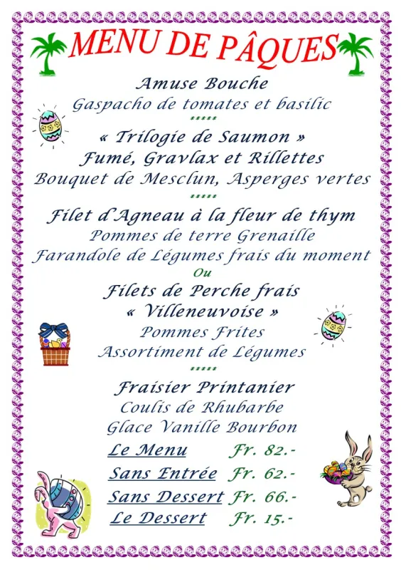 Menu Filet d’agneau à la fleur de thym, pommes de terre grenaille, farandole de légumes frais du moment : Restaurant l'Oasis