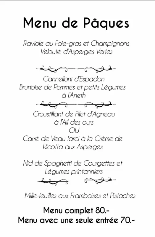 Menu Croustillant de filet d’agneau à l’ail des ours, nid de spaghetti de courgettes et légumes printanniers : Le Philosophe