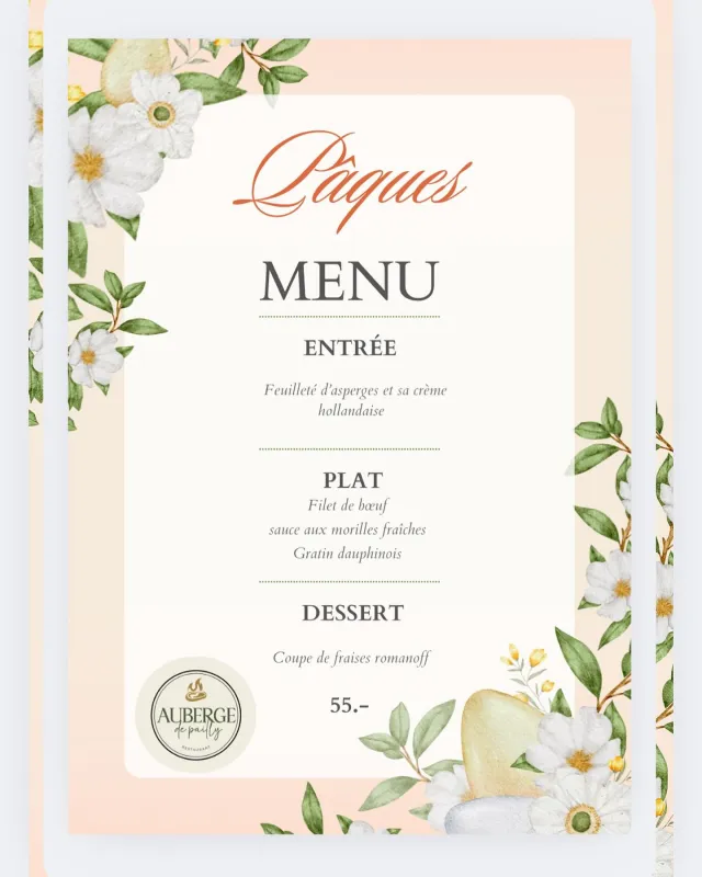 Menu Filet de bœuf, sauce aux morilles fraîches, gratin dauphinois : Auberge de Pailly