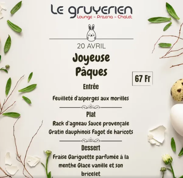 Menu Rack d’agneau sauce provençale, gratin dauphinois, fagot de haricots : Le Gruyérien