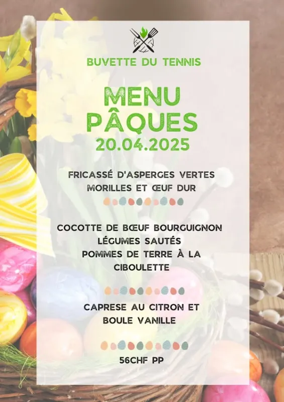 Menu Cocotte de bœuf bourguignon, légumes sautés, pommes de terre à la ciboulette : Buvette du tennis Monthey