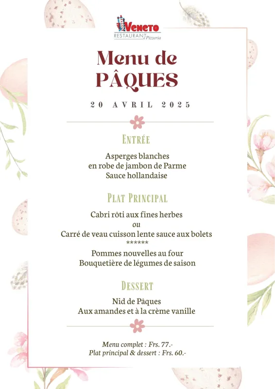 Menu Carré de veau cuisson lente, sauce aux bolets, pommes nouvelles au four, bouquetière de légumes de saison : Le Veneto