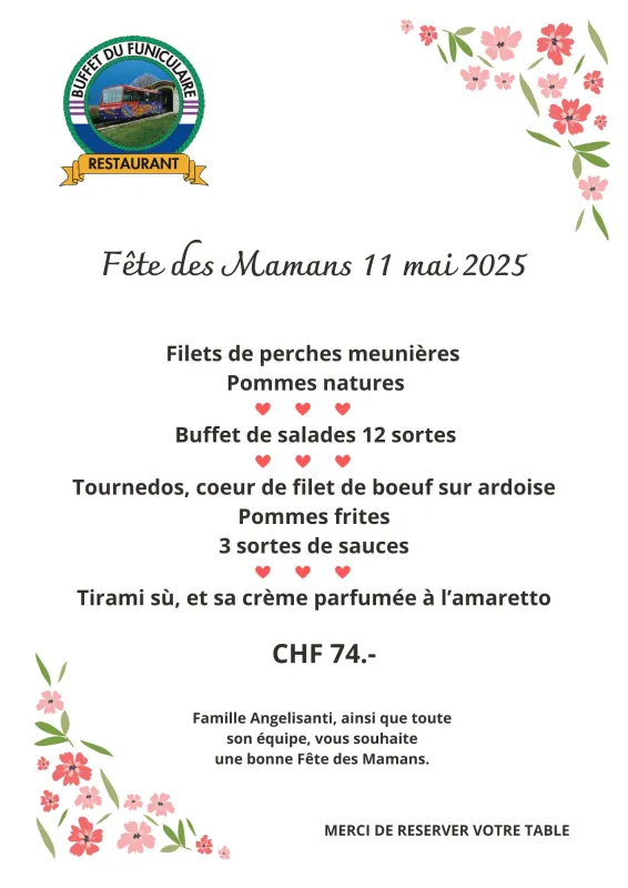Menu Tournedos, coeur de filet de boeuf sur ardoise, pommes frites, 3 sortes de sauces : Buffet du Funiculaire
