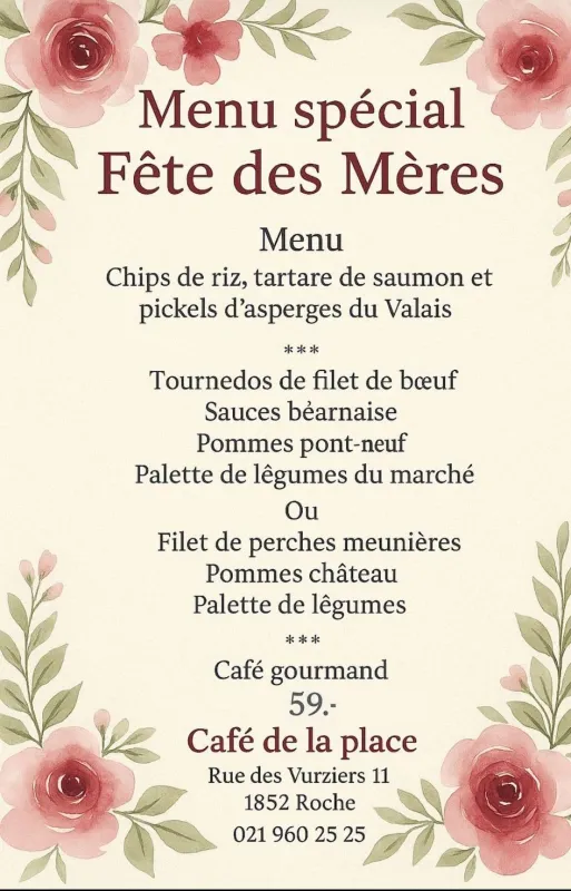 Menu Tournedos de filet de bœuf, sauces béarnaise, pommes pont-neuf, palette de légumes du marché : La Place Roche