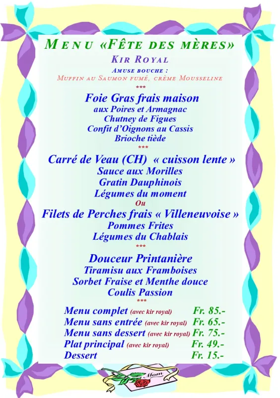 Menu Carré de veau, sauce aux morilles, gratin dauphinois, légumes du moment : Restaurant l'Oasis