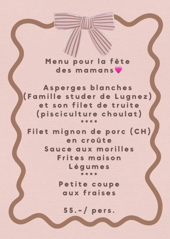 Menu Filet mignon de porc en croûte, sauce aux morilles, frites maison, légumes : Restaurant la Rauracienne