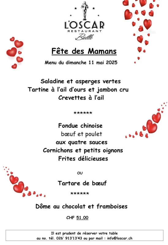 Menu Fondue chinoise, bœuf et poulet, aux quatre sauces, cornichons et petits oignons, frites délicieuses : L'Oscar