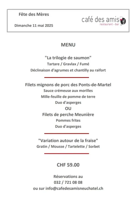 Menu Filets mignons de porc des Ponts-de-Martel, sauce crémeuse aux morilles, mille-feuille de pomme de terre, duo d'asperges : Café des amis