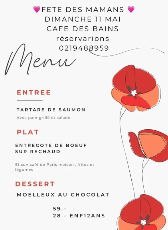 Menu Entrecôte de bœuf sur réchaud, café de Paris maison, frites et légumes : Café des Bains