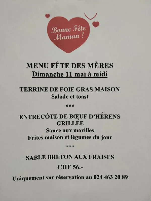 Menu Entrecôte de bœuf d’hérens grillée, sauce aux morilles, frites maison et légumes du jour : Restaurant Café des Alpes Bex