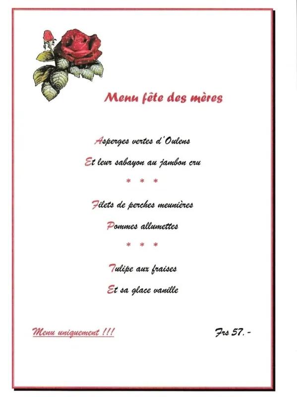 Menu Filets de perches meunières, pommes allumettes : Restaurant l'Olivier