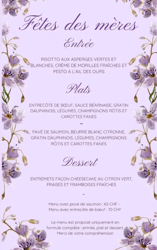 Menu Entrecôte de bœuf, sauce béarnaise, gratin dauphinois, légumes, champignons rôtis et carottes fanes : Le 7ième