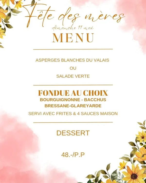 Menu Fondue au choix : bourguignonne, bacchus, bressane-glareyarde, servie avec frites et 4 sauces maison : Café des Amis Fully