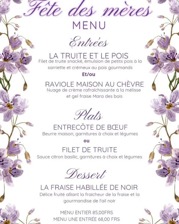 Menu Entrecôte de bœuf, beurre maison, garnitures à choix et légumes : Le Mont-Gelé