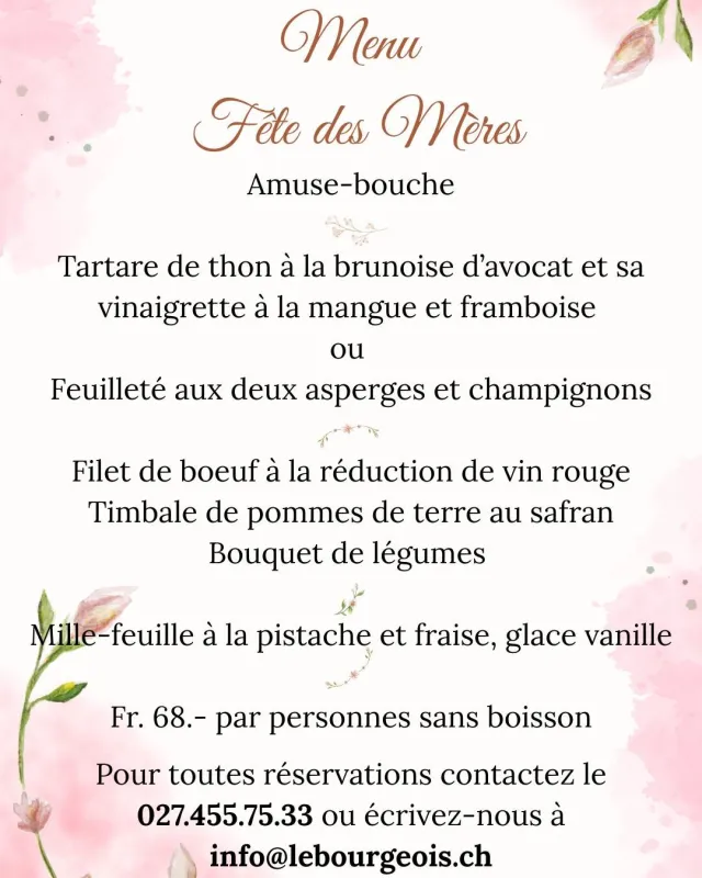 Menu Filet de boeuf à la réduction de vin rouge, timbale de pommes de terre au safran, bouquet de légumes : Le Bourgeois