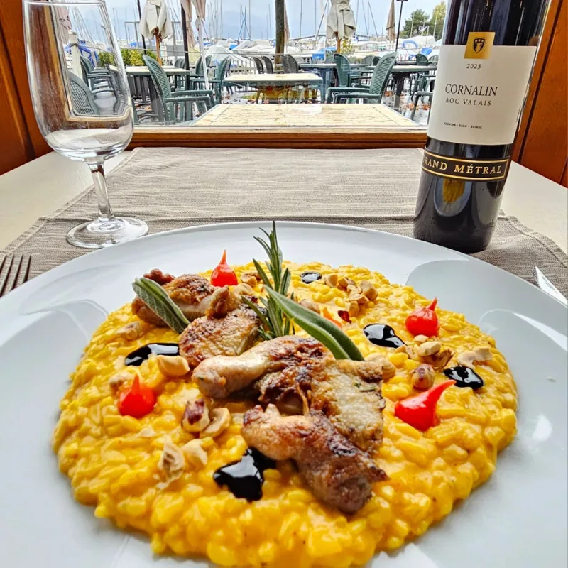 Risotto au potiron, caille désossée et noisettes